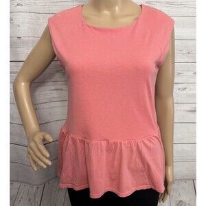 Chloe K Peplum Shirt Watermelon Pink Ruffle Hem Top